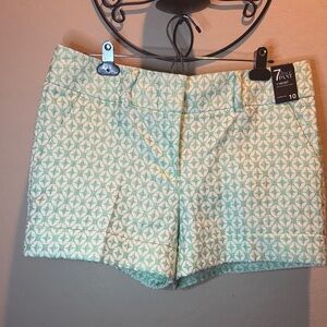New York & Company Mint & White Geometric Bermuda Shorts